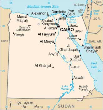 Χάρτης της Αιγύπτου και του Σινά.